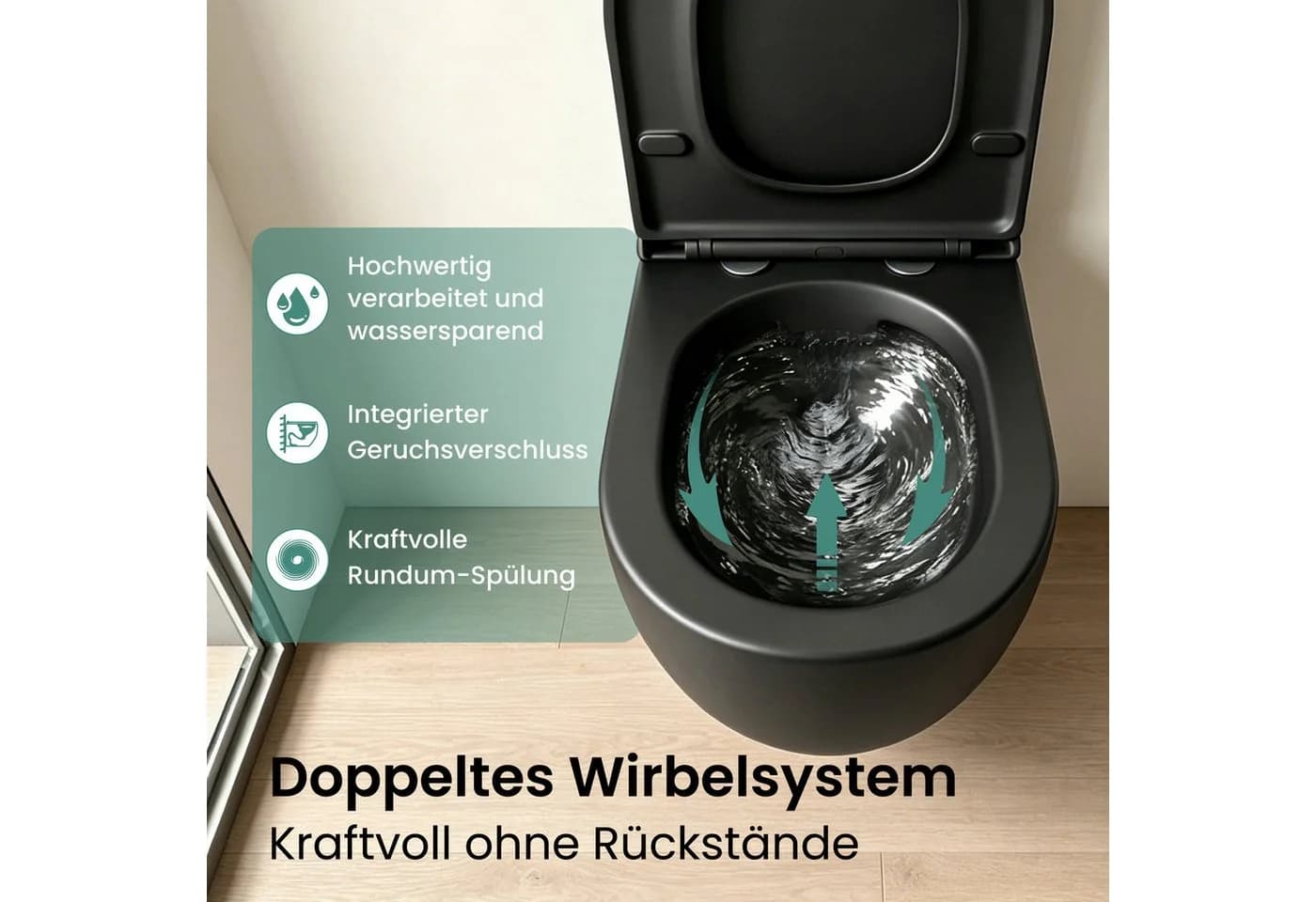 Mai & Mai Hänge-WC spülrandlos mit Softclose-Sitz Schwarz - Bild 3