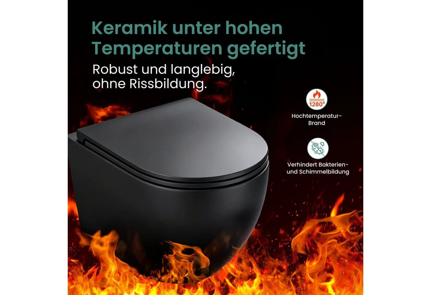 Mai & Mai Hänge-WC spülrandlos mit Softclose-Sitz Schwarz - Bild 4