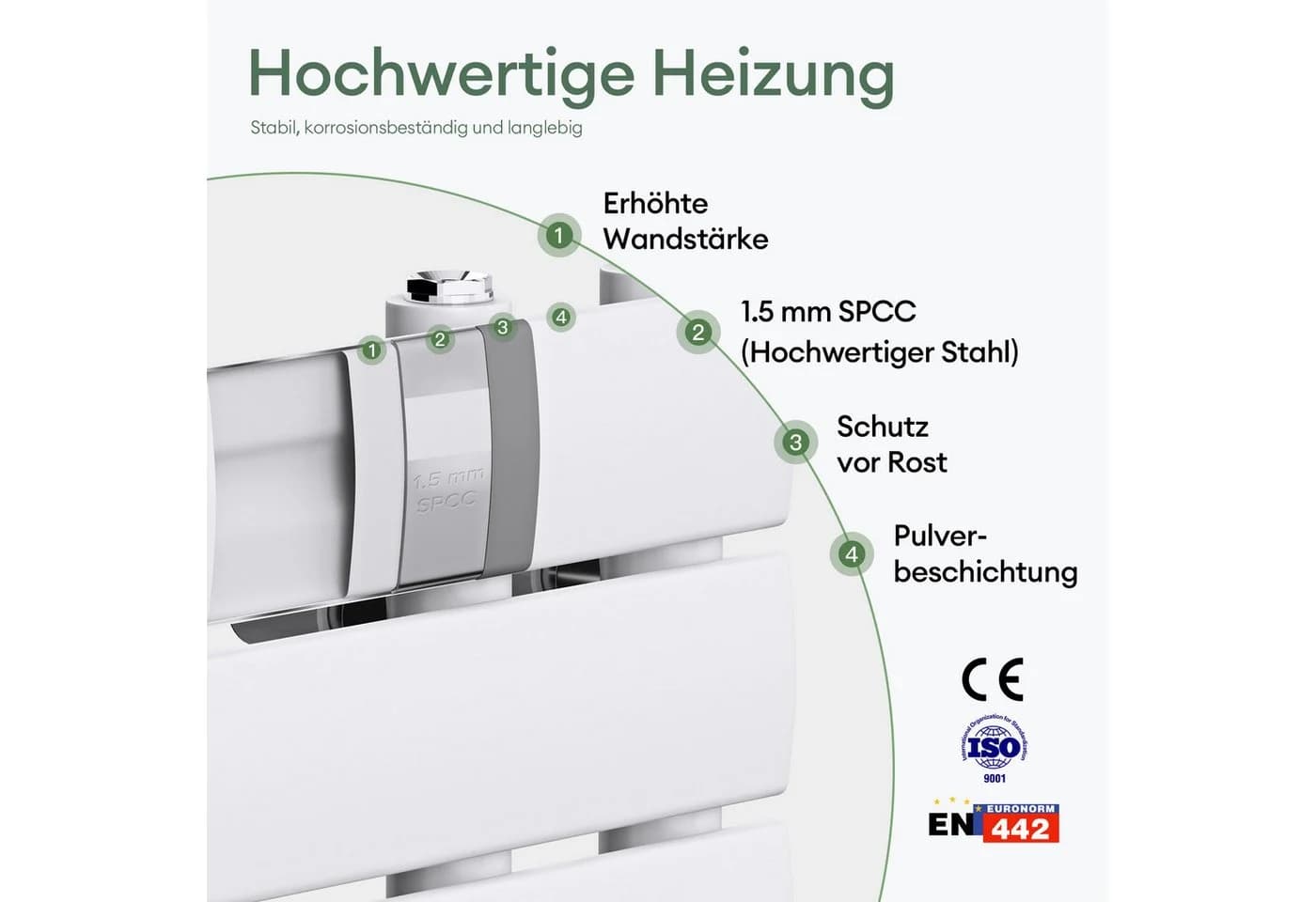 Mai & Mai Elektrischer Badheizkörper Seitenanschluss Handtuchwärmer mit Heizstab - Bild 5