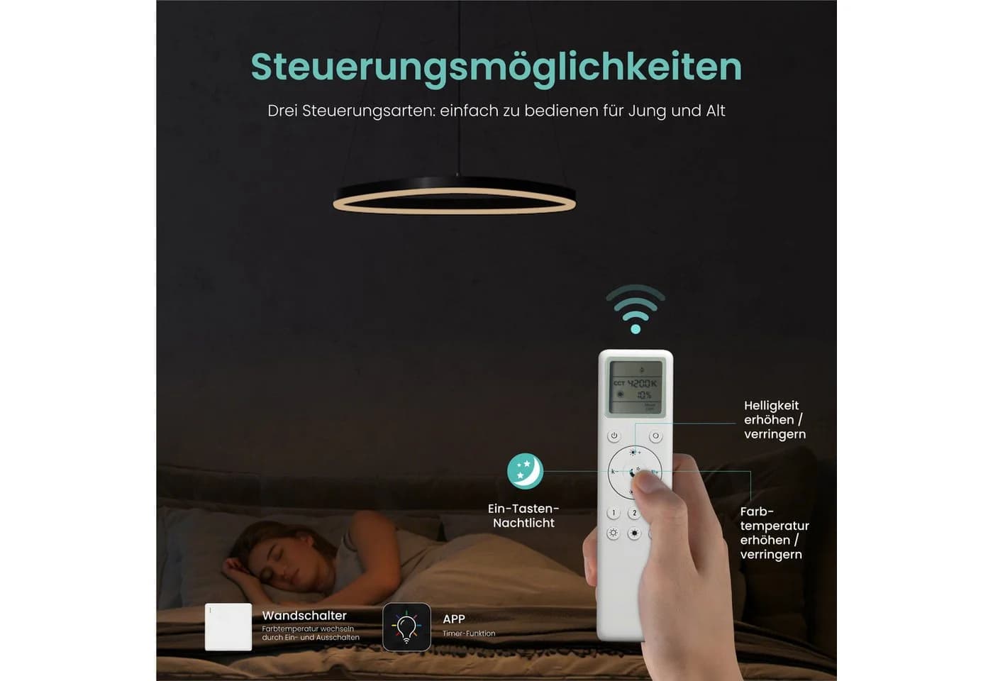 Mai & Mai LED Pendelleuchte Luvina06 Schwarz Dynamisches Wellendesign - Bild 3