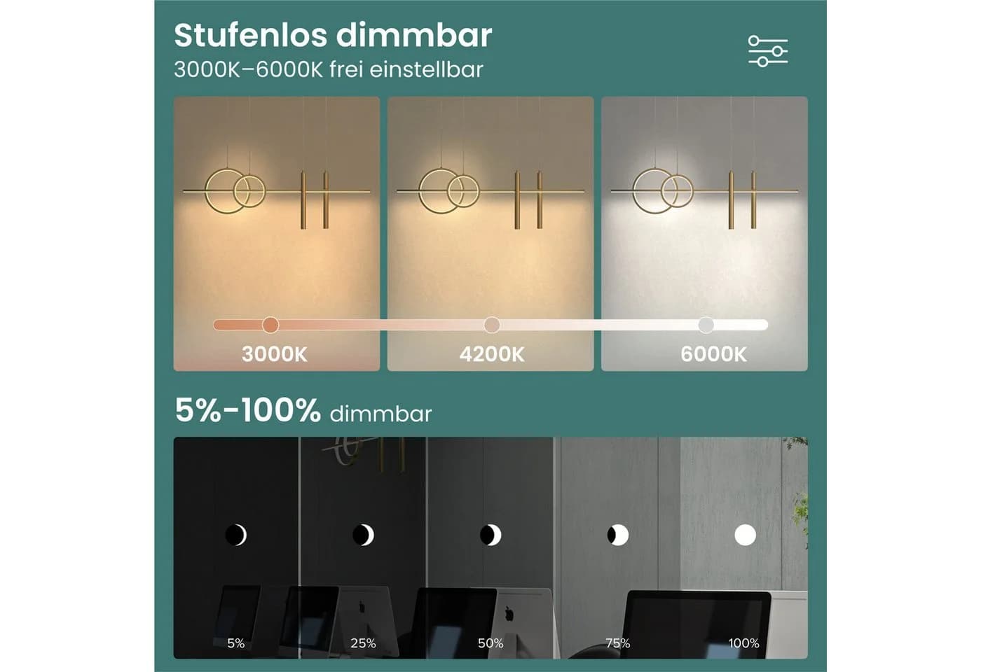 Mai & Mai LED Pendelleuchte Linear Design 100cm Gold - Bild 4