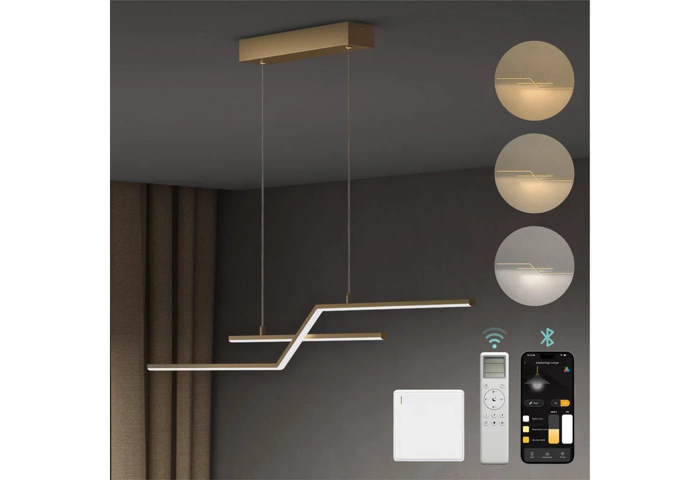 Mai & Mai LED Pendelleuchte Linear Design Gold/Schwarz - Bild 3