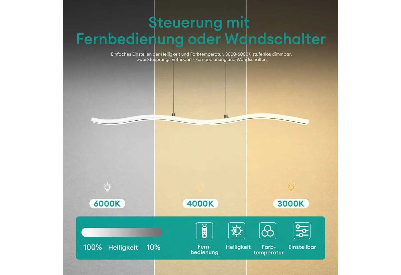 Mai & Mai LED Pendelleuchte Dimmbar Schwarz mit Fernbedienung - Bild 3