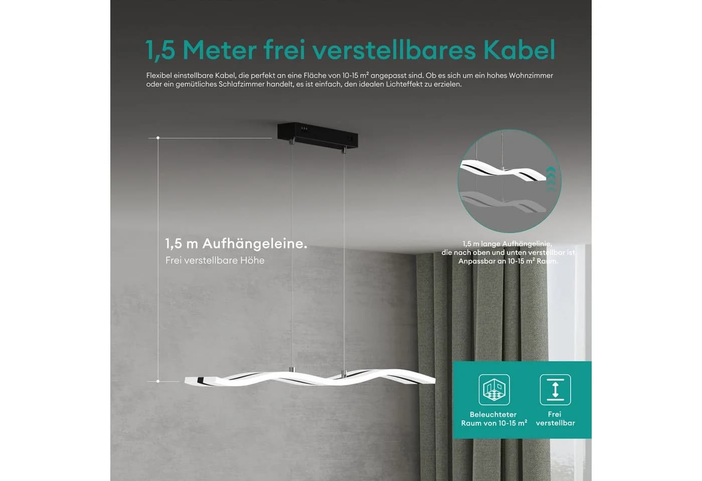 Mai & Mai LED Pendelleuchte Dimmbar Schwarz mit Fernbedienung - Bild 5