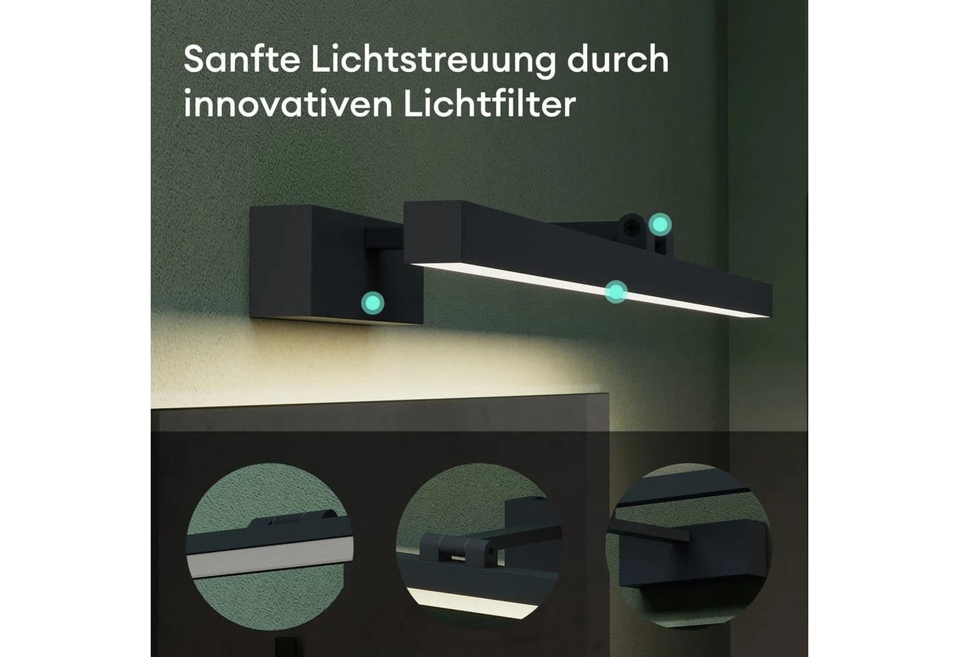 Mai & Mai LED Spiegelleuchte Badlampe 4000K 180° Drehbar Schwarz - Bild 3