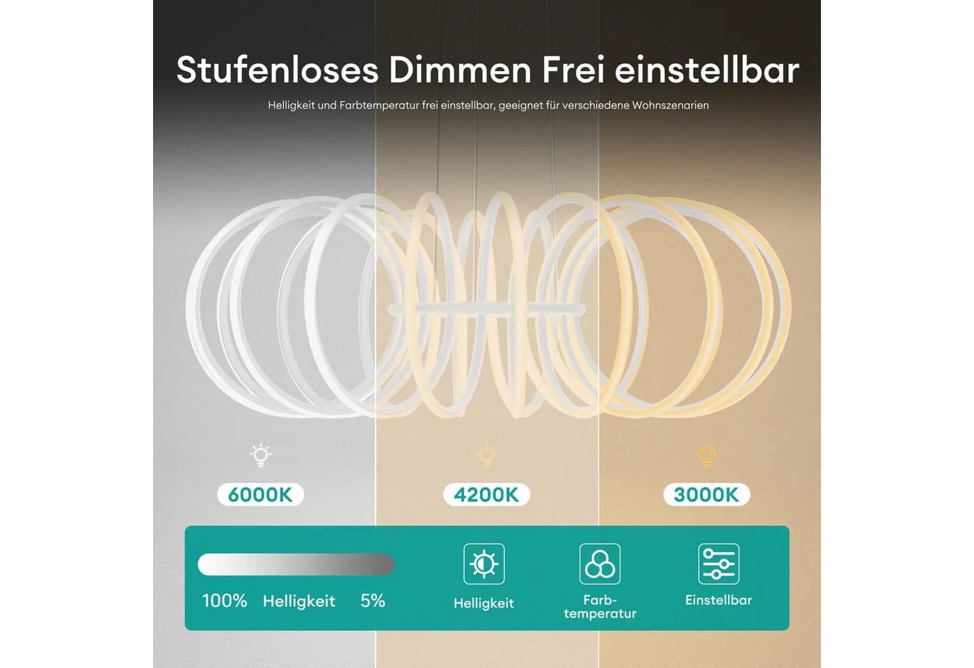 Mai & Mai Pendelleuchte LED mit Fernbedienung & Wandschalter Nuvora05