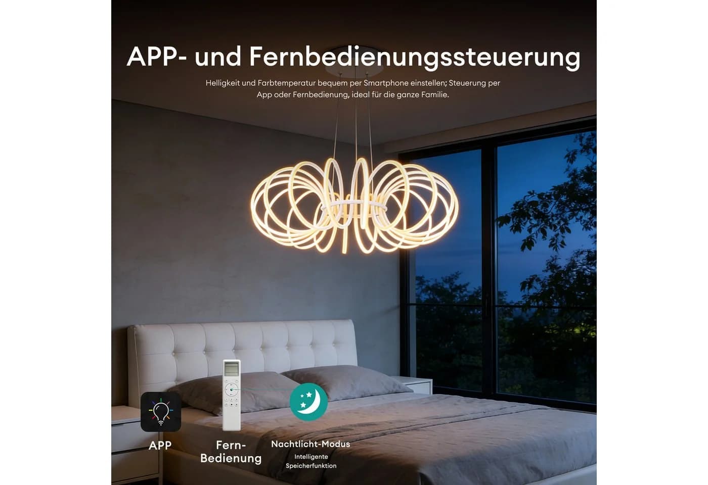 Mai & Mai Pendelleuchte LED mit Fernbedienung & Wandschalter Nuvora05 - Bild 3