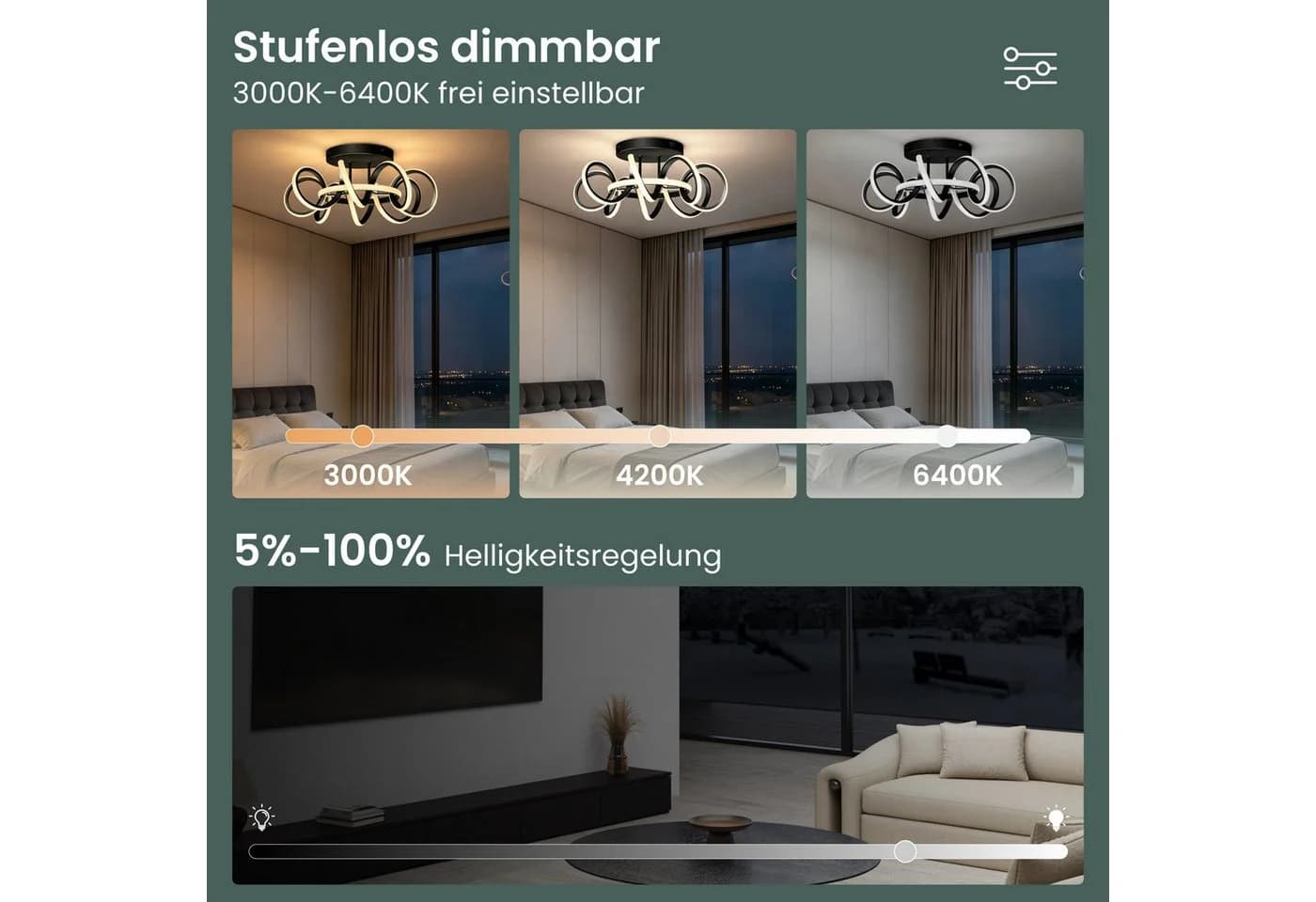 Mai & Mai Pendelleuchte LED dimmbar Schwarz 58cm - Bild 3