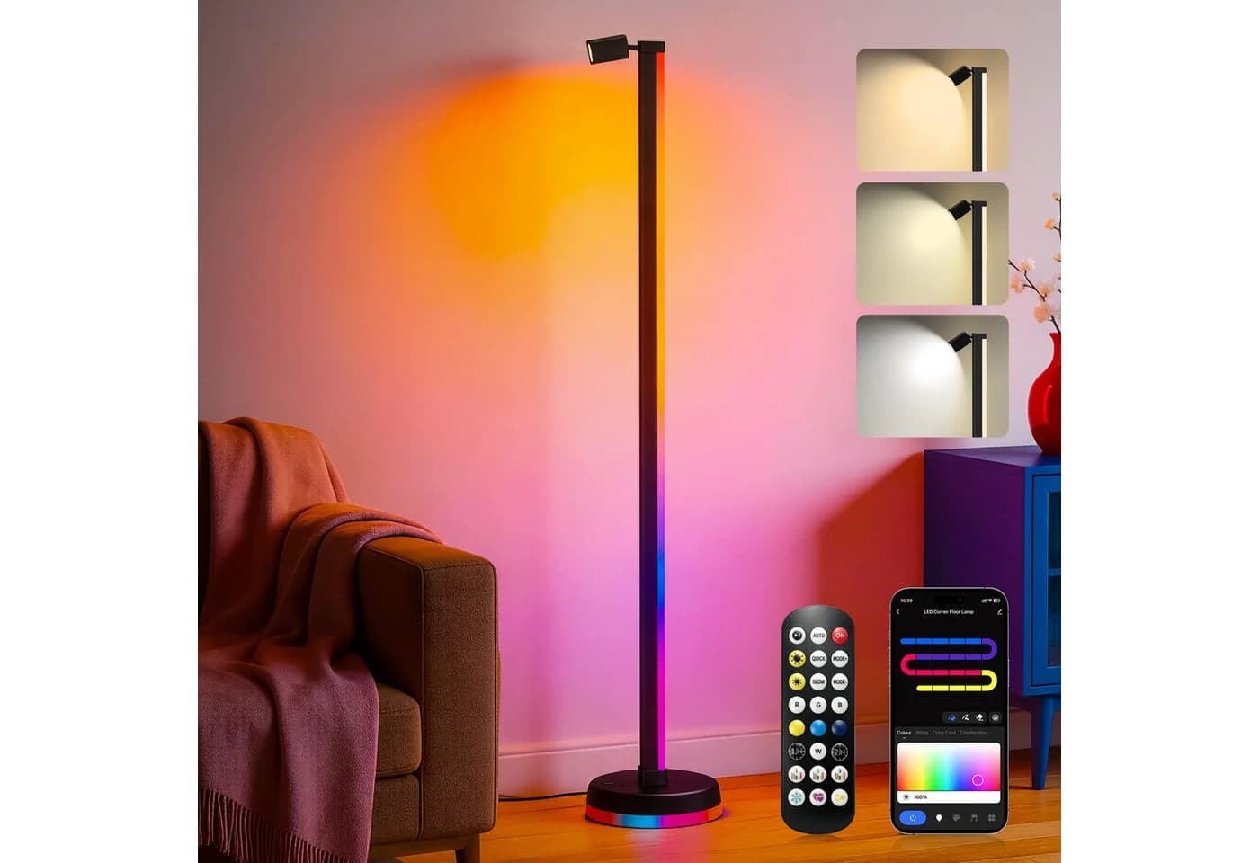 Mai & Mai LED Stehlampe dimmbar mit Leselampe Schwarz RGBICWW - Bild 2