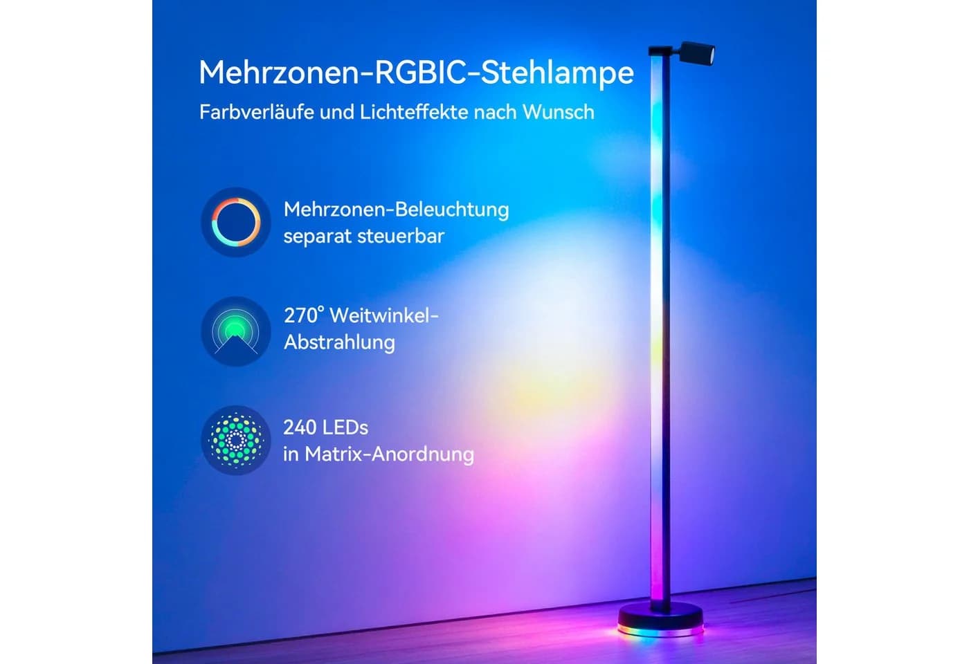 Mai & Mai LED Stehlampe dimmbar mit Leselampe Schwarz RGBICWW - Bild 3