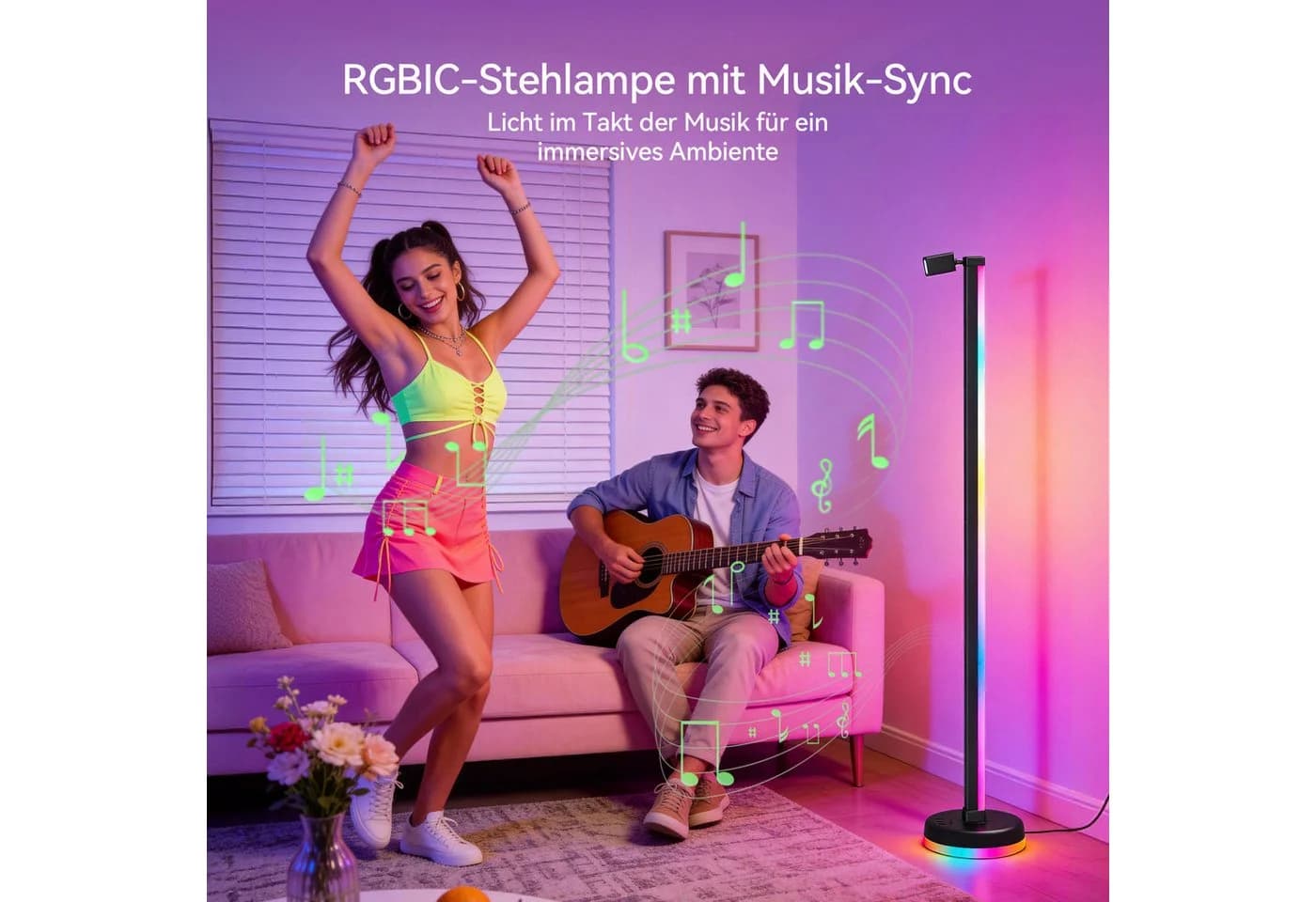 Mai & Mai LED Stehlampe dimmbar mit Leselampe Schwarz RGBICWW - Bild 4