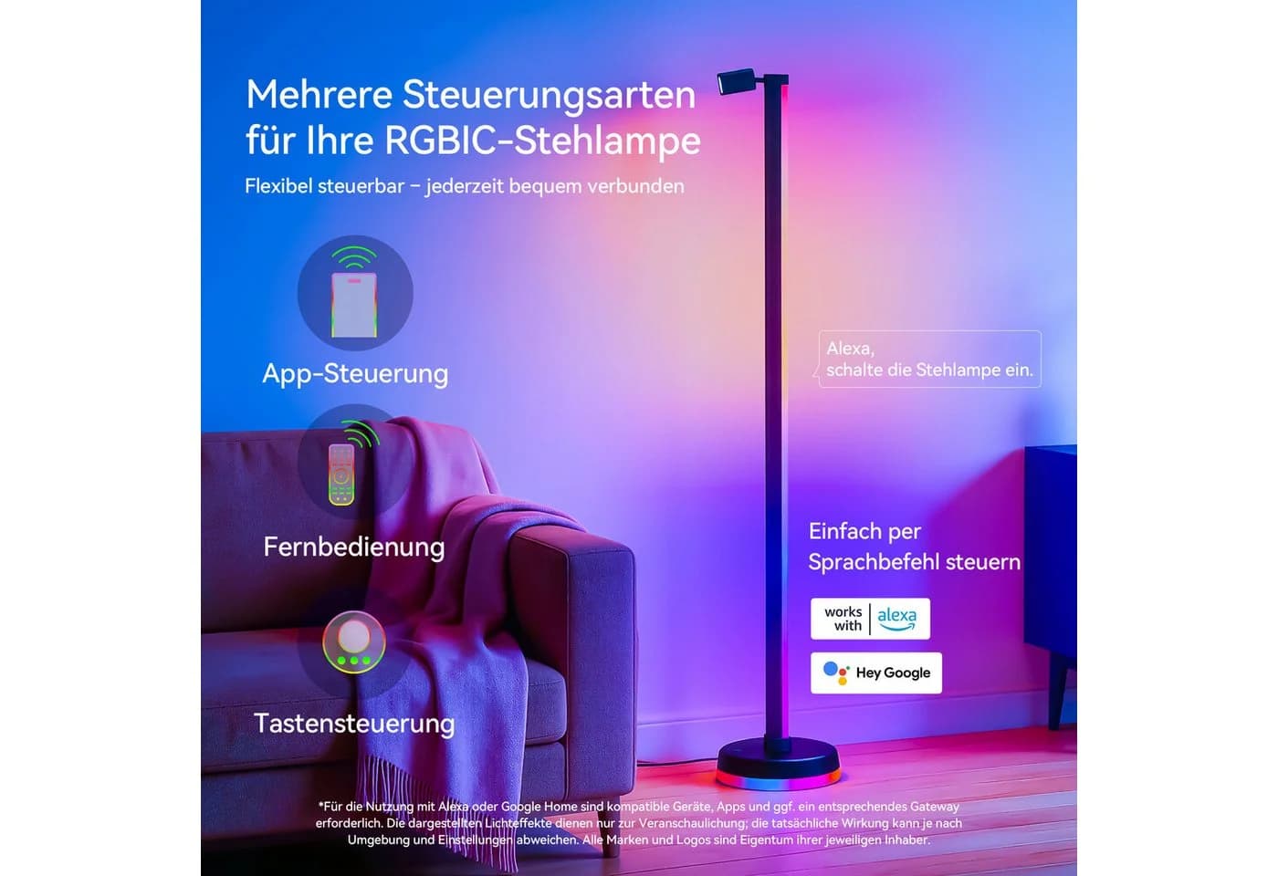 Mai & Mai LED Stehlampe dimmbar mit Leselampe Schwarz RGBICWW - Bild 5