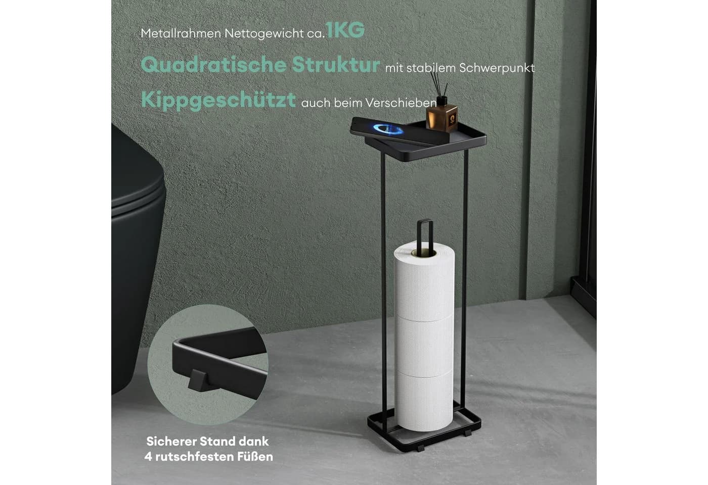 Mai & Mai Toilettenpapierhalter Freistehend Matt Schwarz - Bild 5