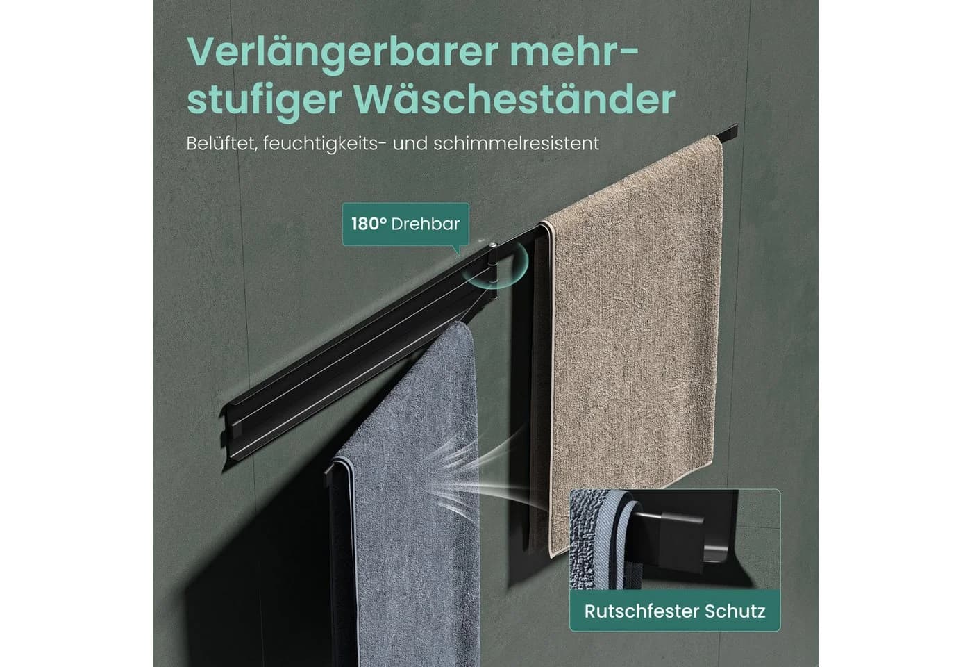 Mai & Mai Handtuchhalter Badetuchhalter 180° schwenkbar 3 Arme - Bild 4