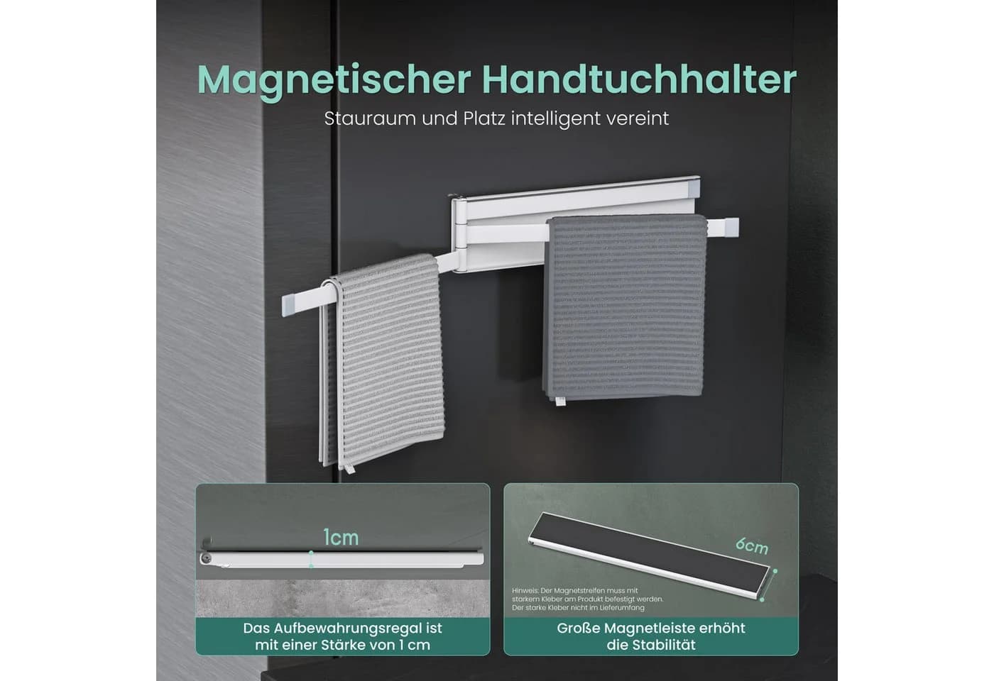 Mai & Mai Handtuchhalter 180° schwenkbar 3 Arme Matt Weiß - Bild 3