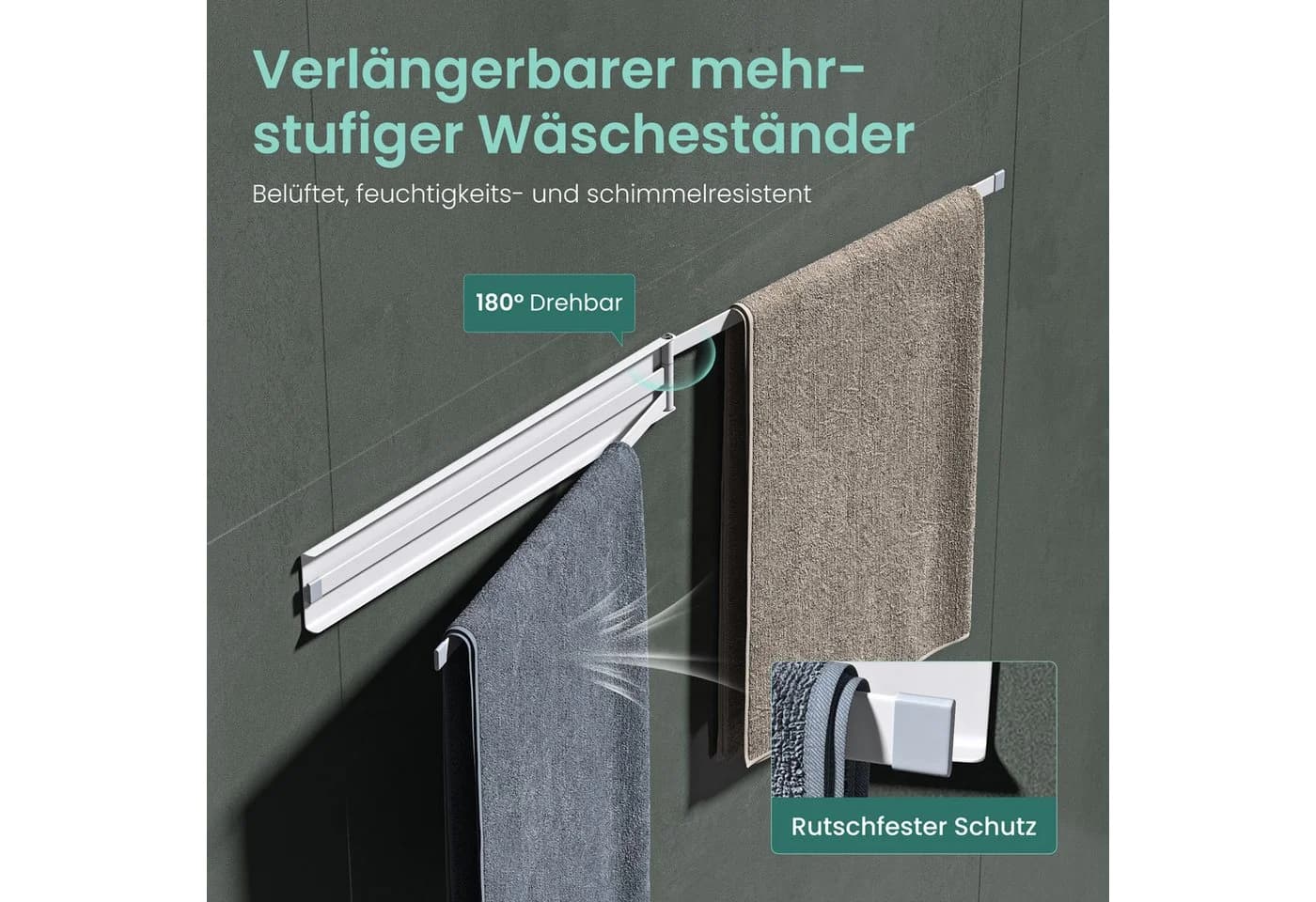 Mai & Mai Handtuchhalter 180° schwenkbar 3 Arme Matt Weiß - Bild 4