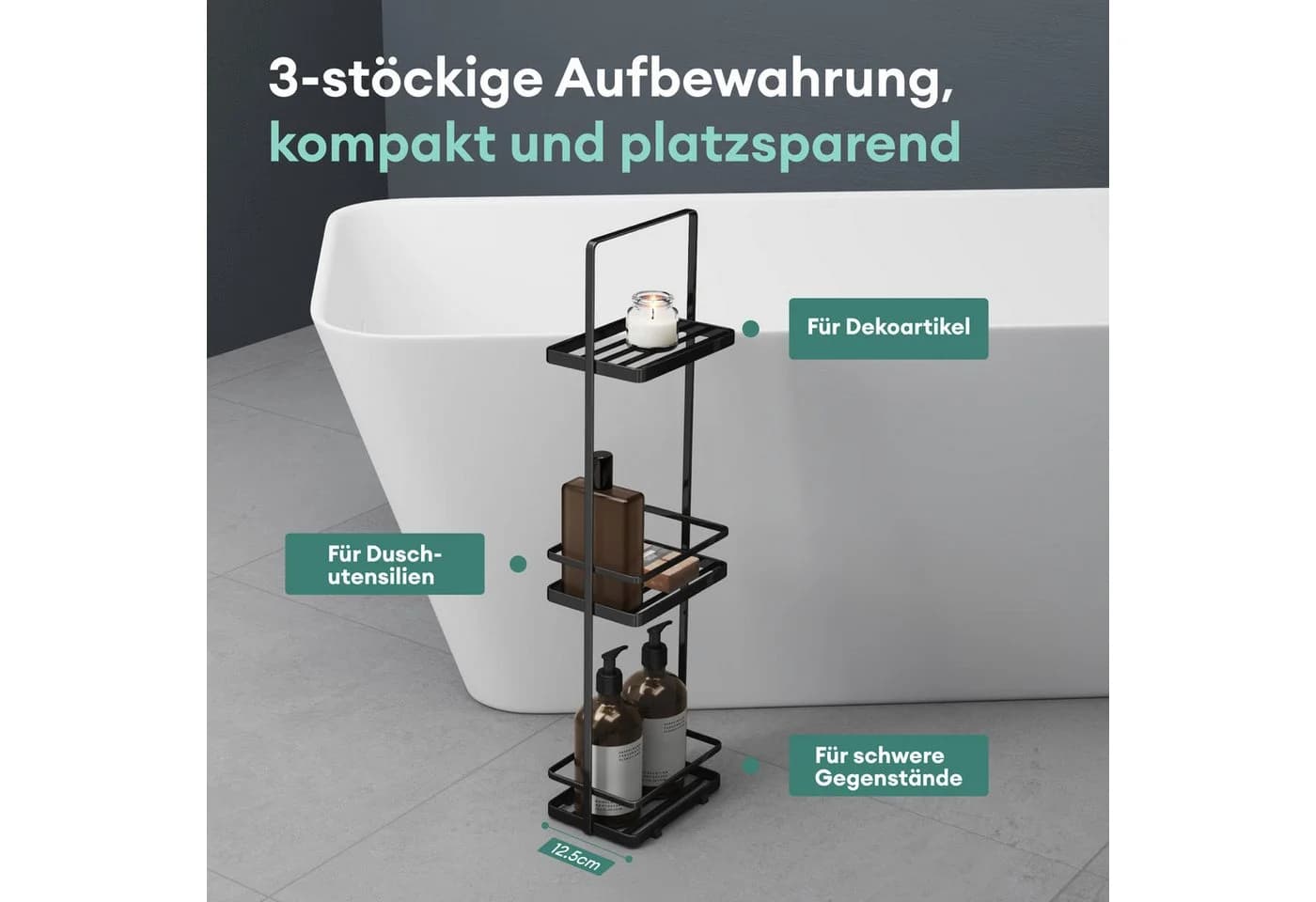 Mai & Mai Duschablage Badezimmerregal Standregal 3-stöckige aus Metall Reglo-02