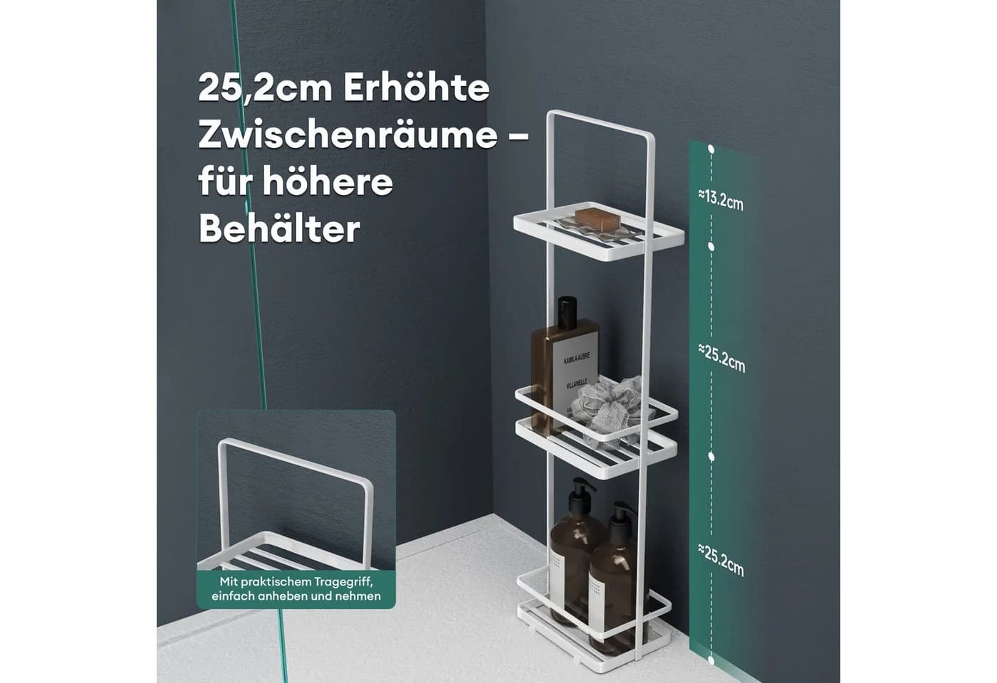 Mai & Mai Badregal Badezimmerregal 3-stöckig Metall Reglo-02 Schwarz/Weiß - Bild 4