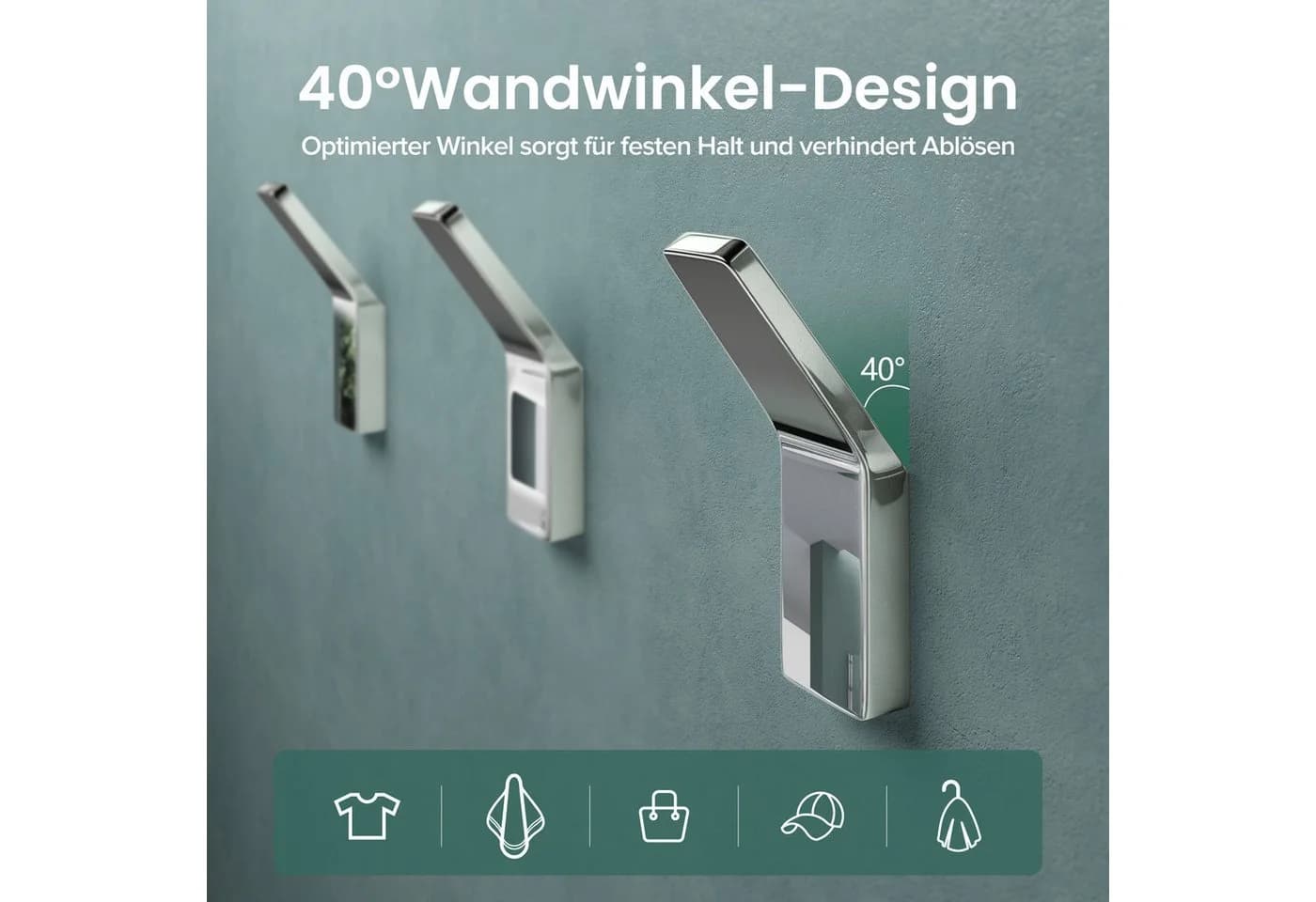 Mai & Mai Wandgarderobe Kleiderhaken 4 Stück Silber Minimalistisch