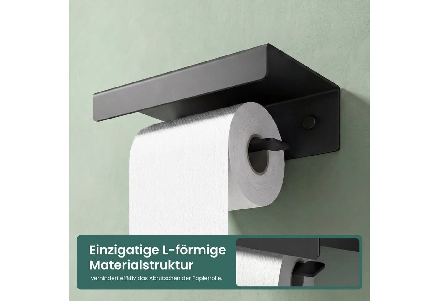 Mai & Mai Toilettenpapierhalter Lino-05 mit Ablage Aluminium Schwarz/Weiß - Bild 3