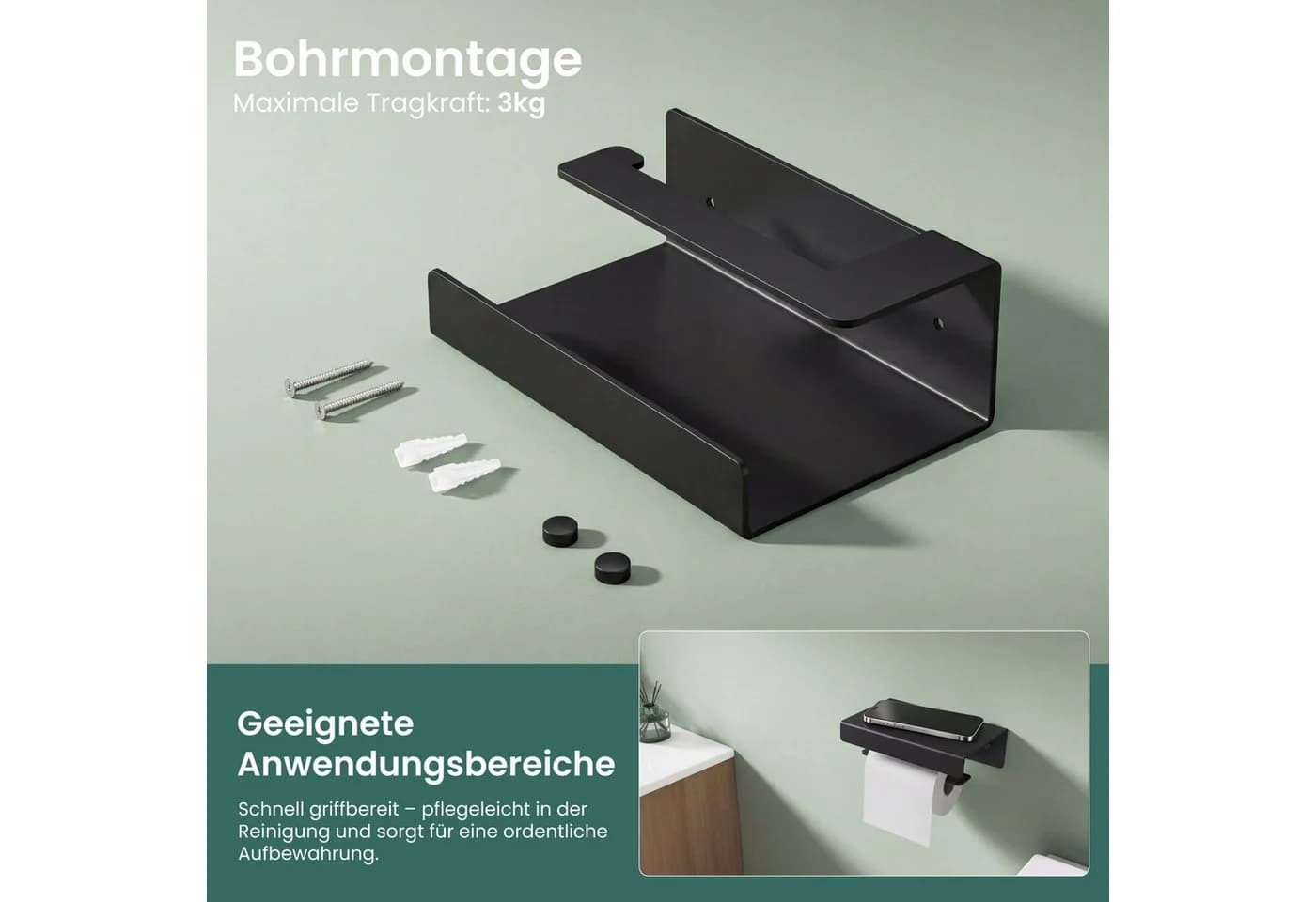 Mai & Mai Toilettenpapierhalter Lino-05 mit Ablage Aluminium Schwarz/Weiß - Bild 5