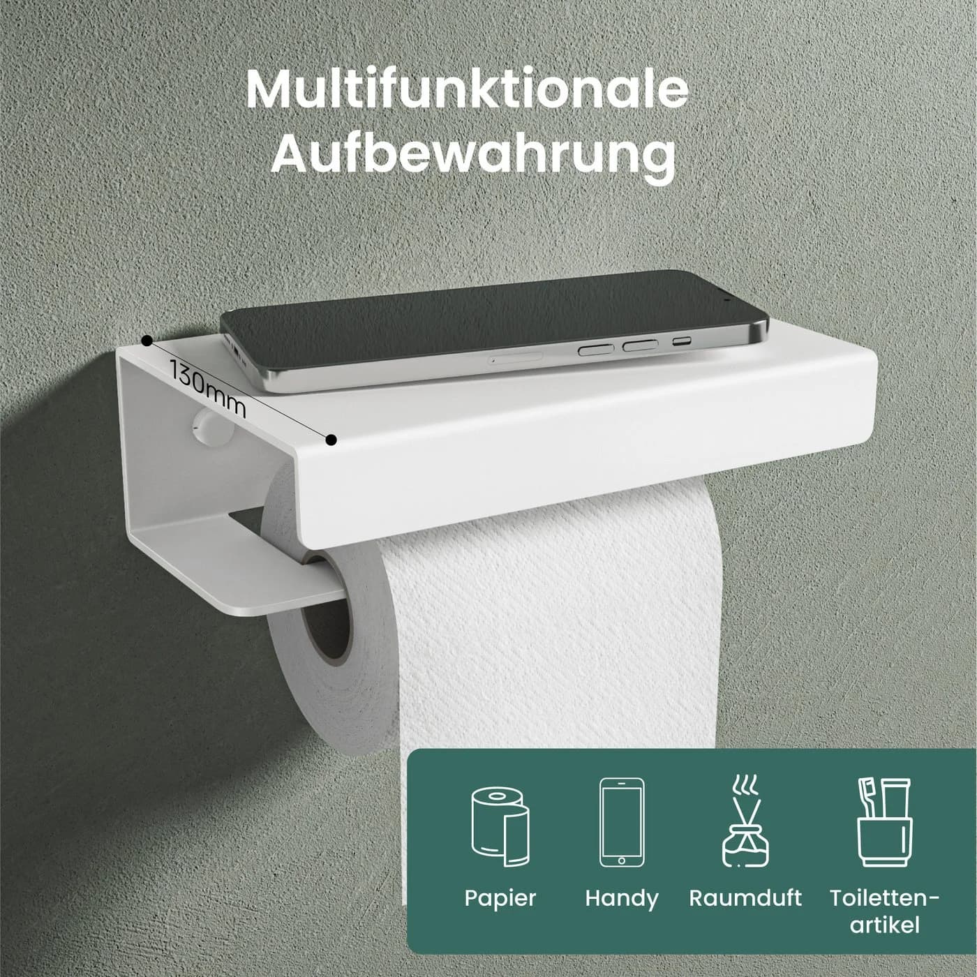 Mai & Mai Toilettenpapierhalter mit Ablage L-Form Aluminium Sandweiß - Bild 4
