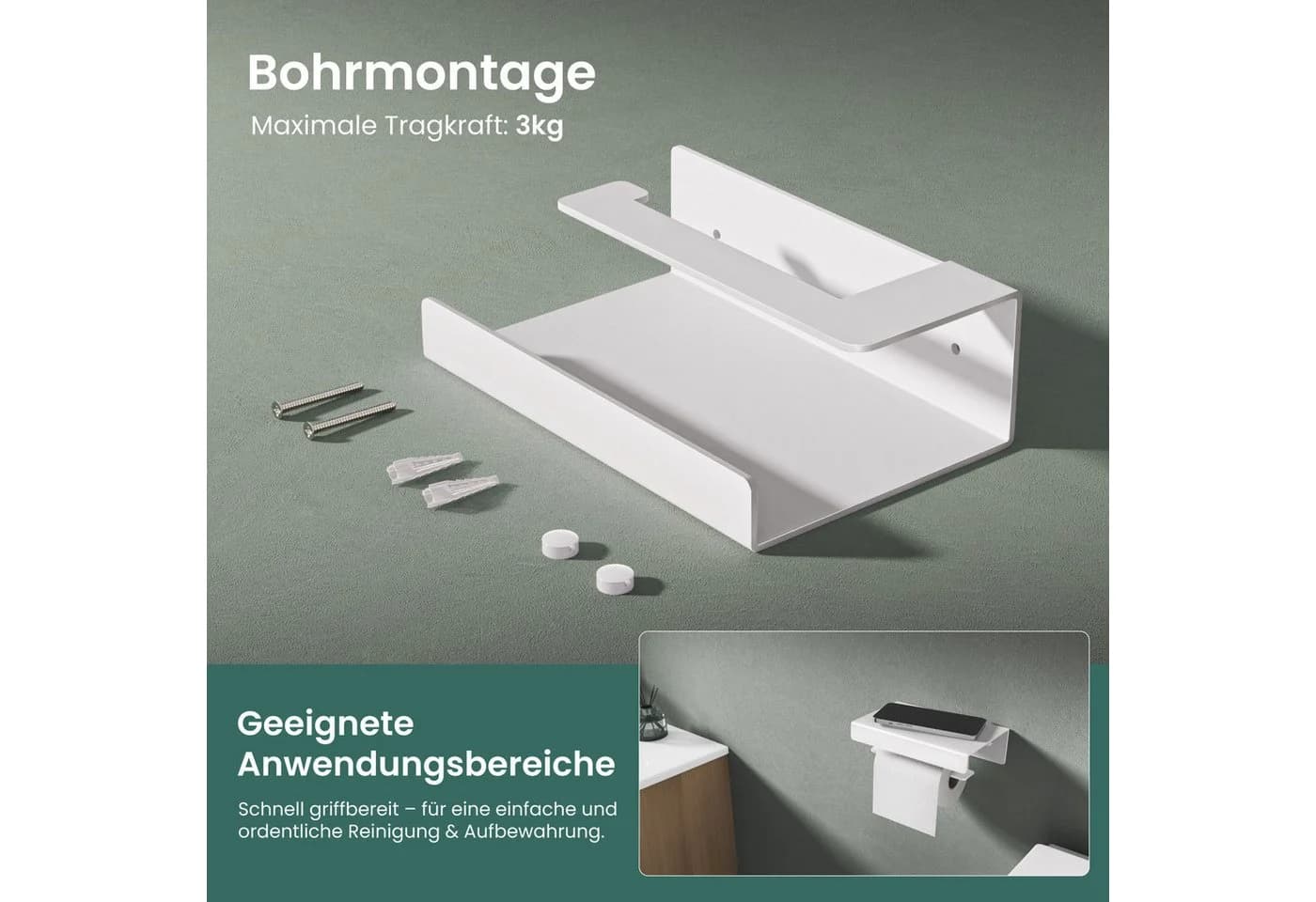 Mai & Mai Toilettenpapierhalter mit Ablage L-Form Aluminium Sandweiß - Bild 5