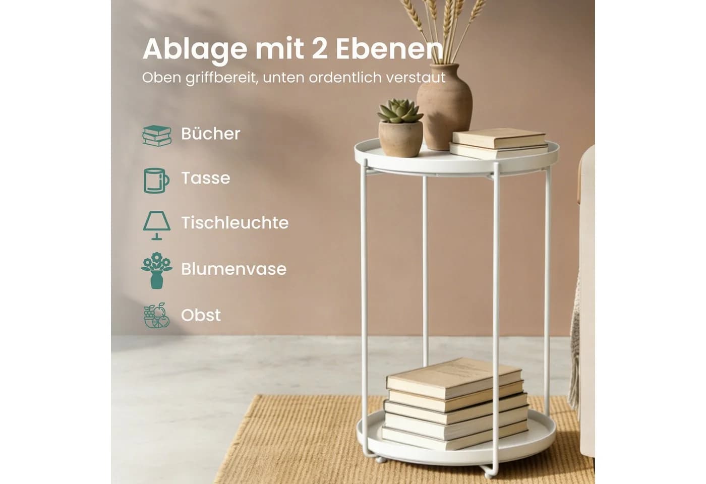 Mai & Mai Beistelltisch Reglo-08 Weiß mit abnehmbarem Tablett - Bild 4