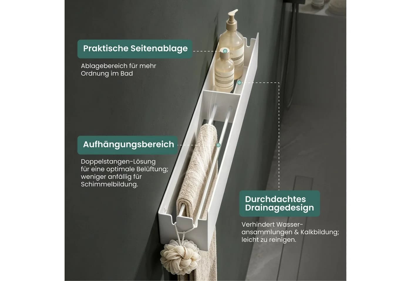 Mai & Mai Duschregal Regol-18 Weiß/Schwarz Kohlenstoffstahl