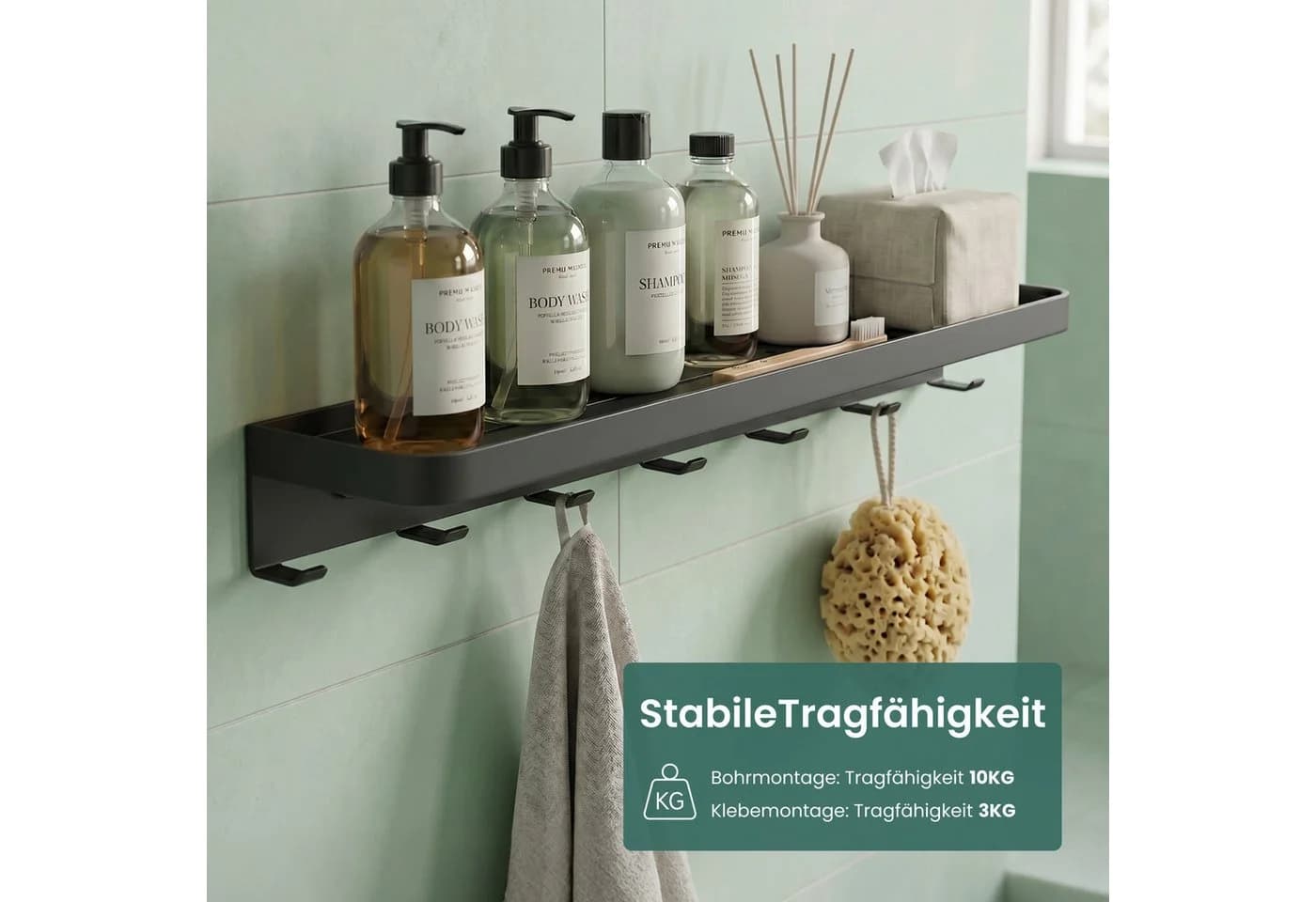 Mai & Mai Garderobenleiste mit Ablage & 7 Haken Schwarz - Bild 4