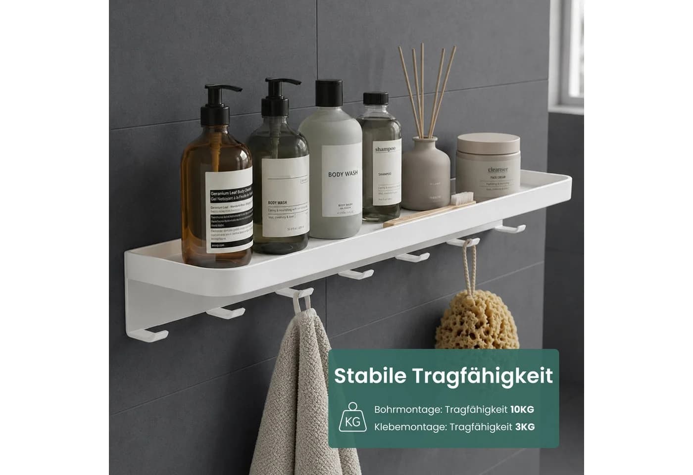 Mai & Mai Garderobenleiste Weiß mit Ablage & 7 Haken - Bild 4
