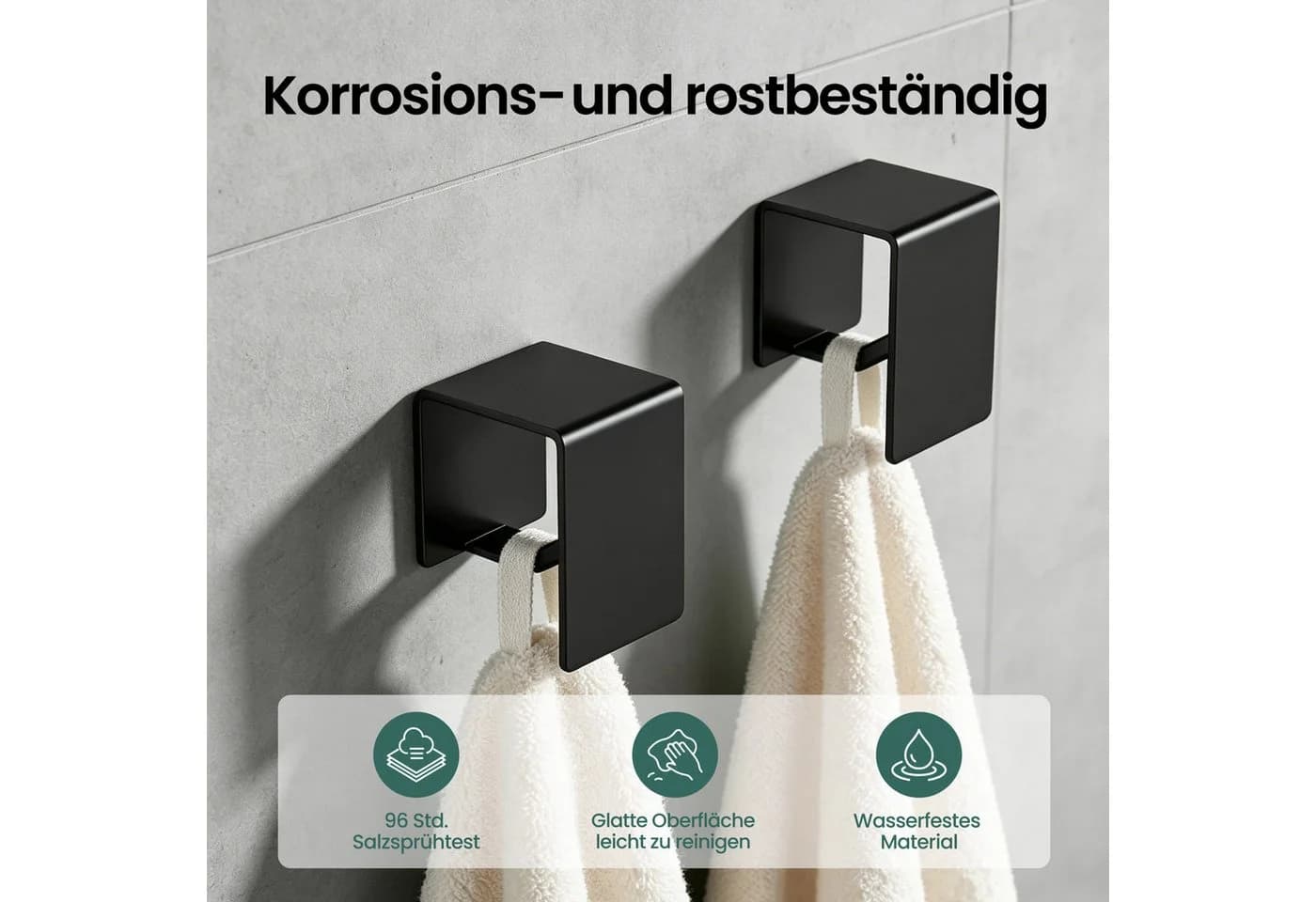 Mai & Mai Handtuchhaken Selbstklebend Schwarz Rostfrei