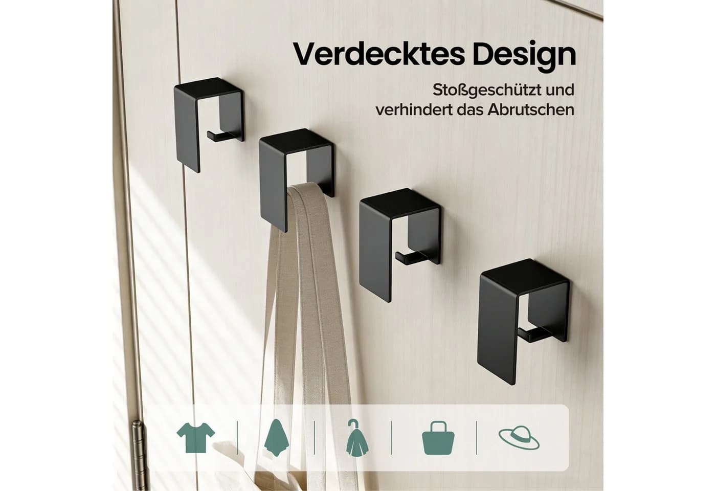 Mai & Mai Handtuchhaken Selbstklebend Schwarz Rostfrei - Bild 5