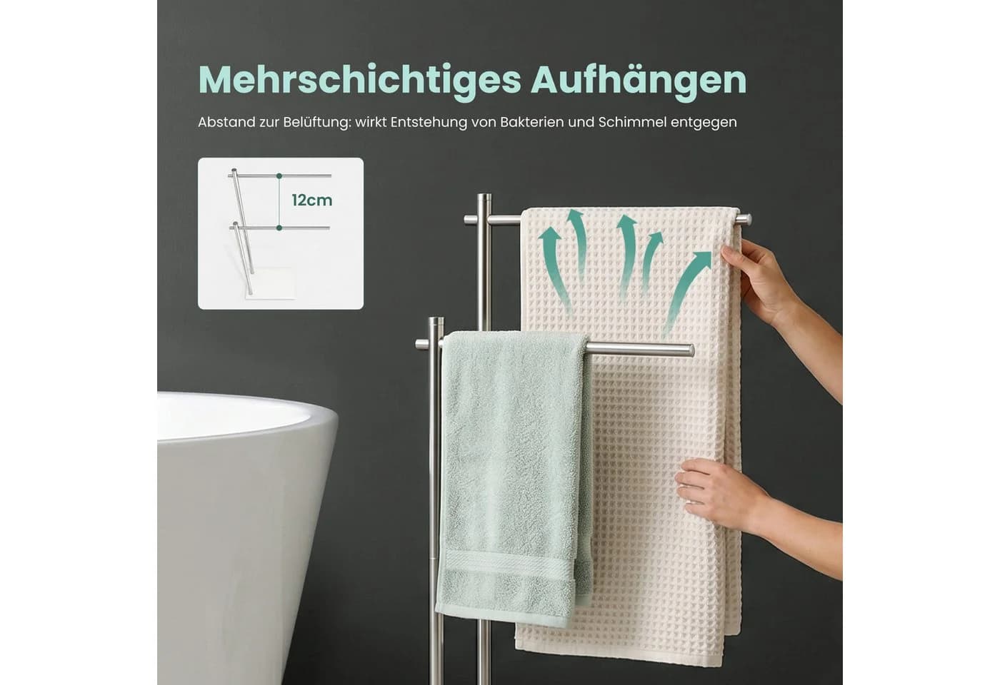 Mai & Mai Handtuchhalter Stehend Tavrin-07 Edelstahl Schwarz/Chrom - Bild 3