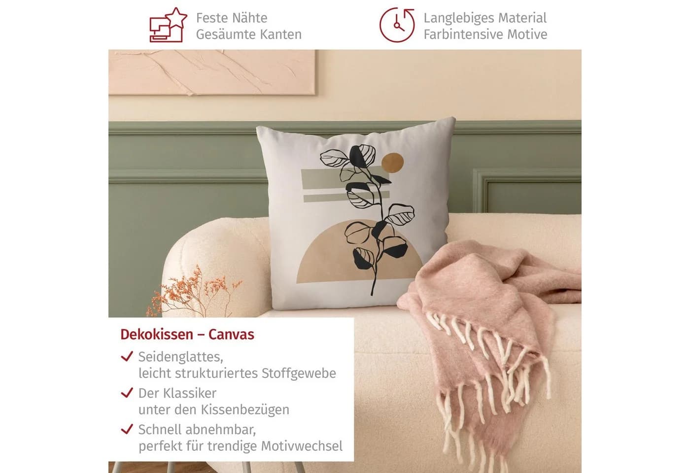 Bilderdepot24 Kissenhülle Beige Canvas Dekokissen