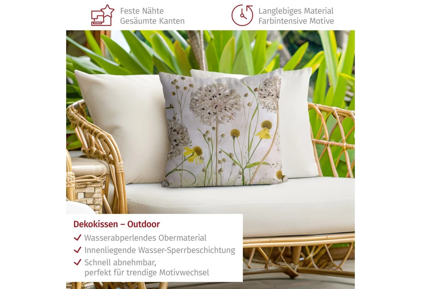Bilderdepot24 Dekokissen Kissenhülle Beige Blumen Canvas - Bild 4