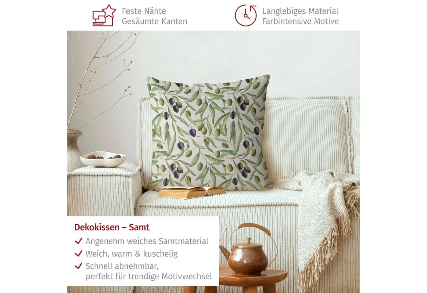 Bilderdepot24 Dekokissen grün Aquarell Muster Kissenhülle mit Reißverschluss - Bild 3