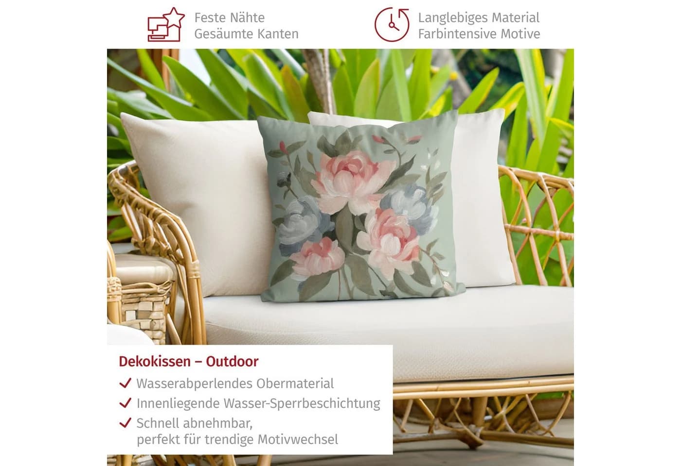 Bilderdepot24 Dekokissen Rosa Blumen Samt mit Reißverschluss - Bild 4