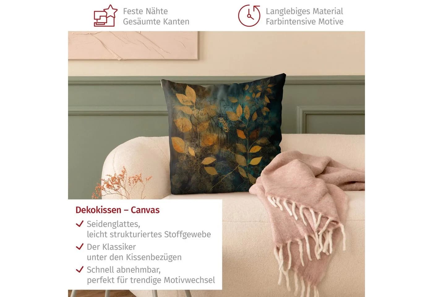 Bilderdepot24 Dekokissen gold Canvas mit Motiv