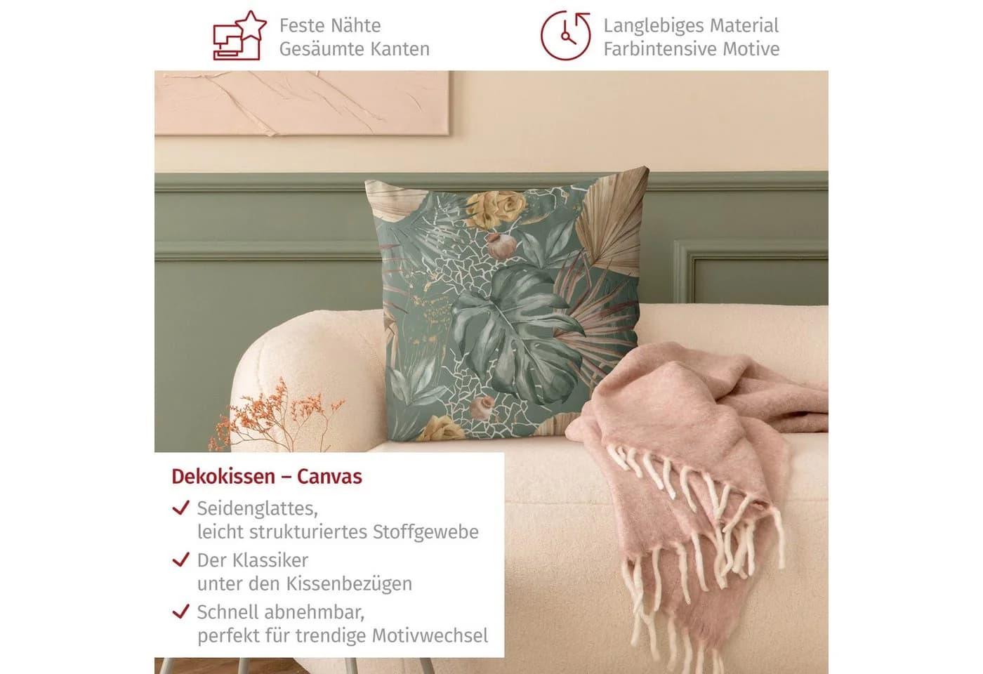 Bilderdepot24 Dekokissen Grün Aquarell Muster Kissenhülle mit Reißverschluss