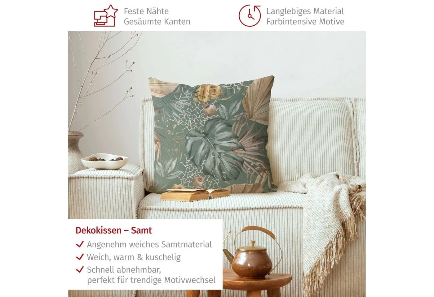 Bilderdepot24 Dekokissen Grün Aquarell Muster Kissenhülle mit Reißverschluss - Bild 3