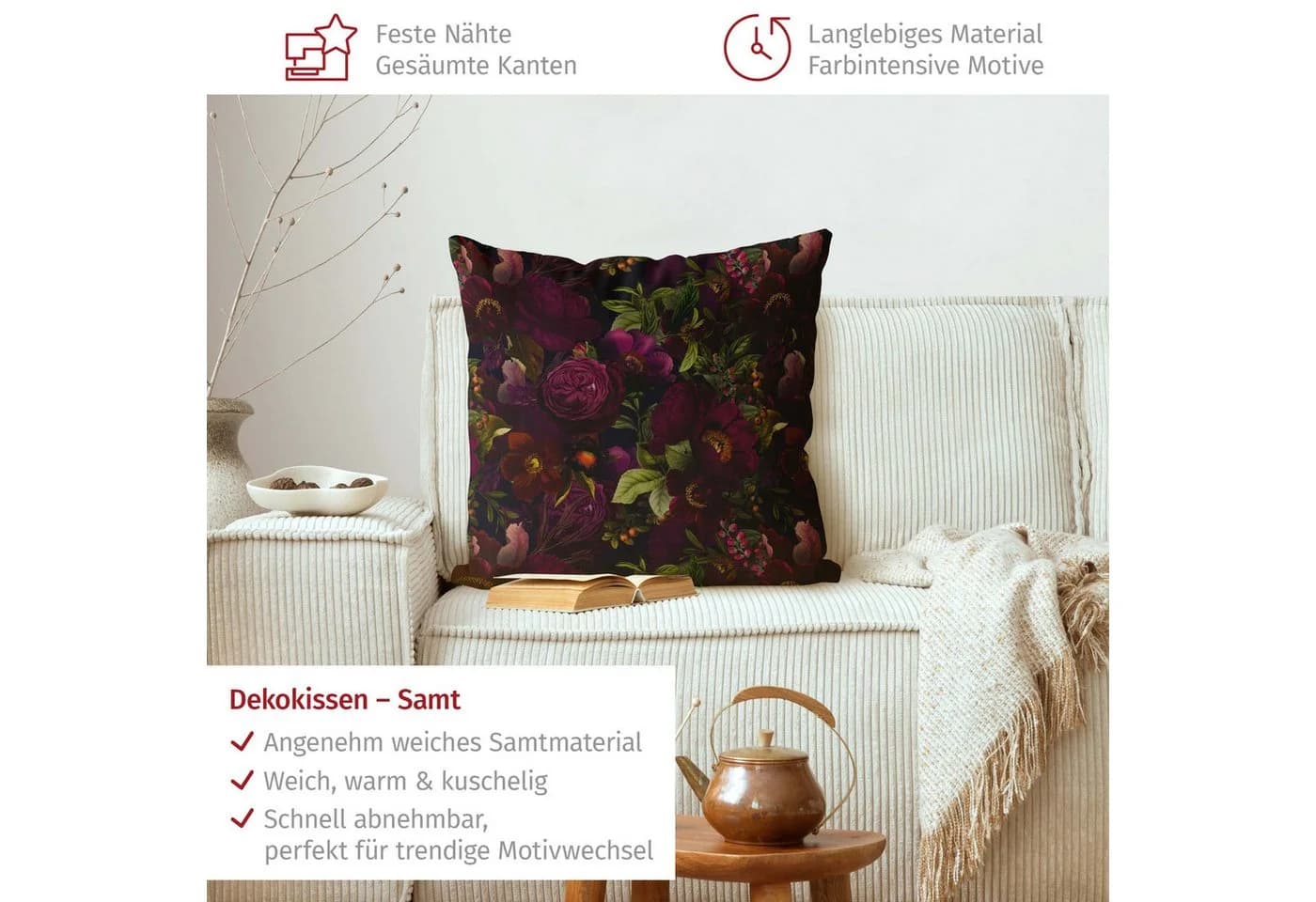 Bilderdepot24 Dekokissen Kissenhülle Violett Blumen Canvas - Bild 3