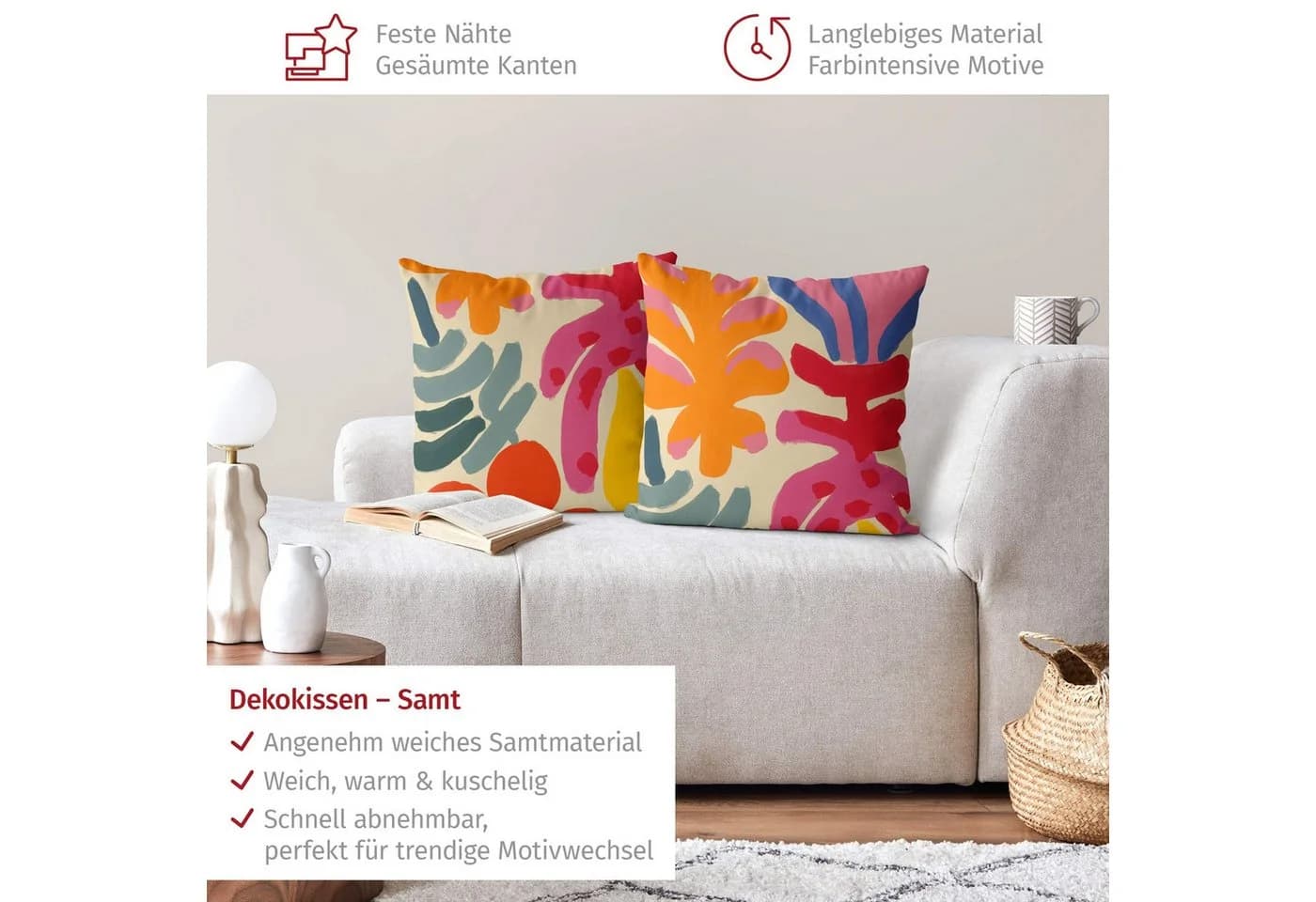 Bilderdepot24 Dekokissen 2-teilig bunt Samt Kissenhülle - Bild 3