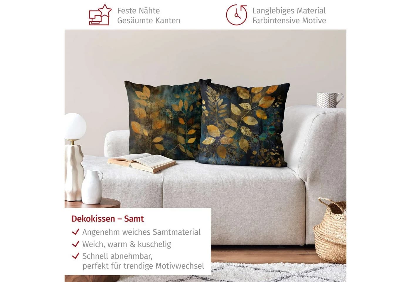 Bilderdepot24 Dekokissen 2-teilig Samt Gold 40x40 cm - Bild 3