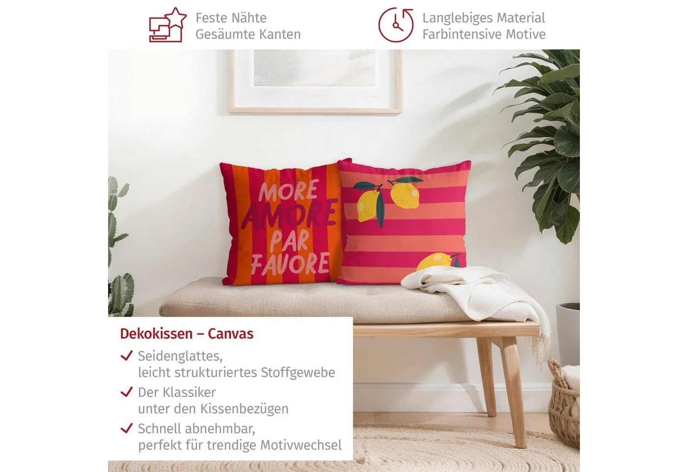 Bilderdepot24 Dekokissen 2-teilig Outdoorkissen Rosa 40x40 cm