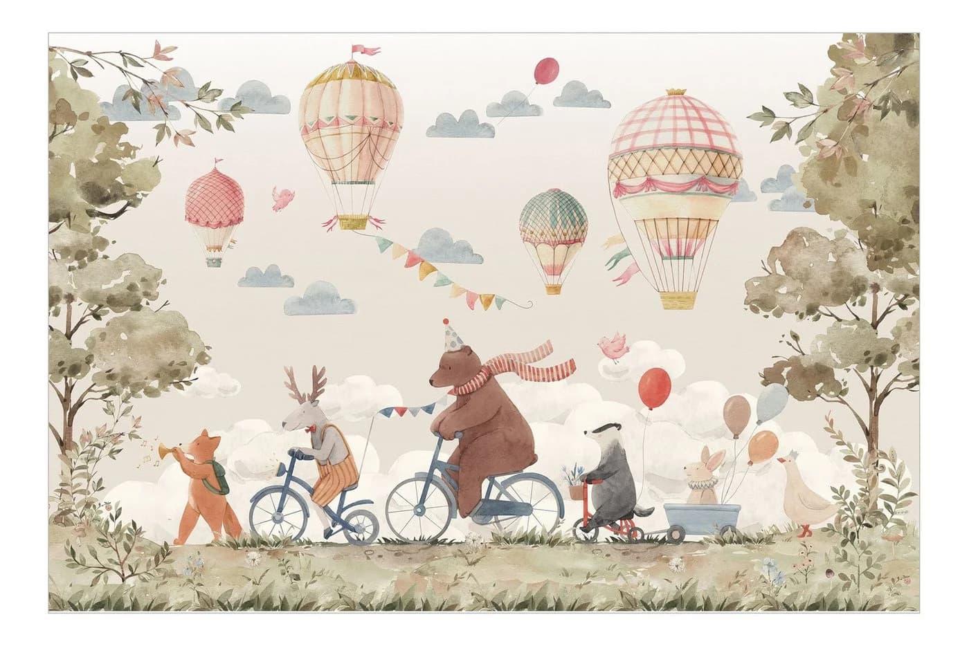 Bilderdepot24 Kindertapete Tierfreunde Rad Aquarell Illustration Kinder bunt modern