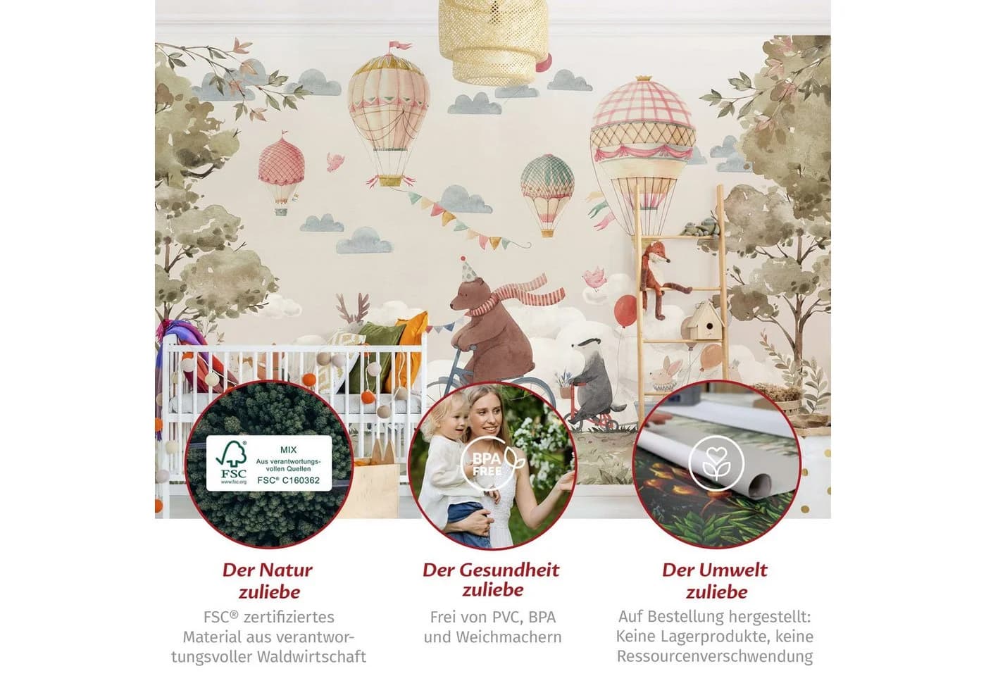 Bilderdepot24 Kindertapete Tierfreunde Rad Aquarell Illustration Kinder bunt modern - Bild 5