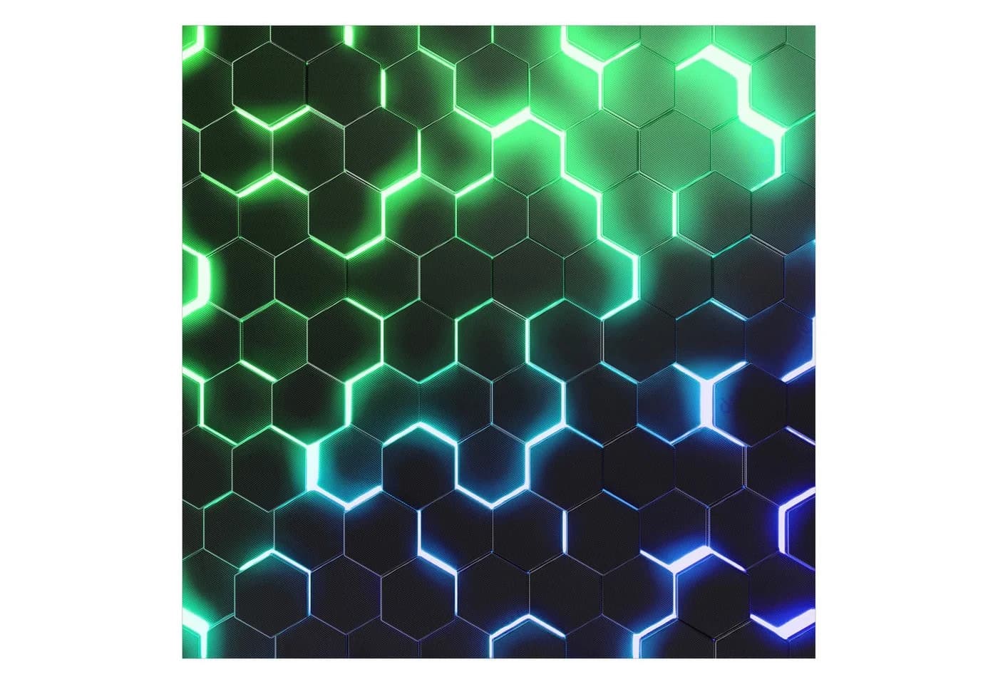 Bilderdepot24 Vliestapete Hexagone Neonlicht Grün Schwarz 3D-Optik Gaming