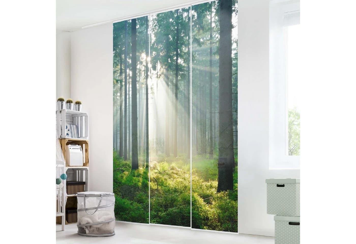 Bilderdepot24 Schiebegardine Enlightened Forest 3er Set Halbdurchlässig