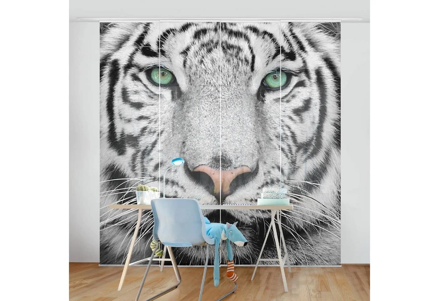 Bilderdepot24 Schiebegardine Weißer Tiger Motiv Polyester
